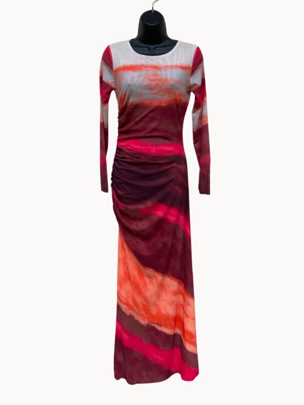 Women's Tie Dye Long Sleeve Maxi Dress Mesh Bodycon Ruched Dress - Size: Small - Picture 13 of 14